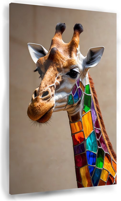 Giraffe glas-in-lood schilderij - Dieren schilderijen - Schilderijen giraffe - Muurdecoratie klassiek - Acrylaat - Muurdecoratie - 60 x 90 cm 5mm