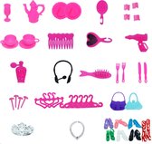 Accessoires voor modepop - Set van 44 items - Geschikt voor barbie - Föhn, sieraden, schoenen, tassen en meer - In cadeauverpakking