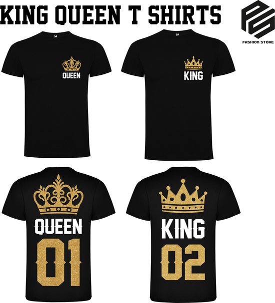 2 T shirts King and Queen T-shirts, shirts for couples, partner look, suitable for Valentine's Day, cotton, with 'King' or 'Queen' print,