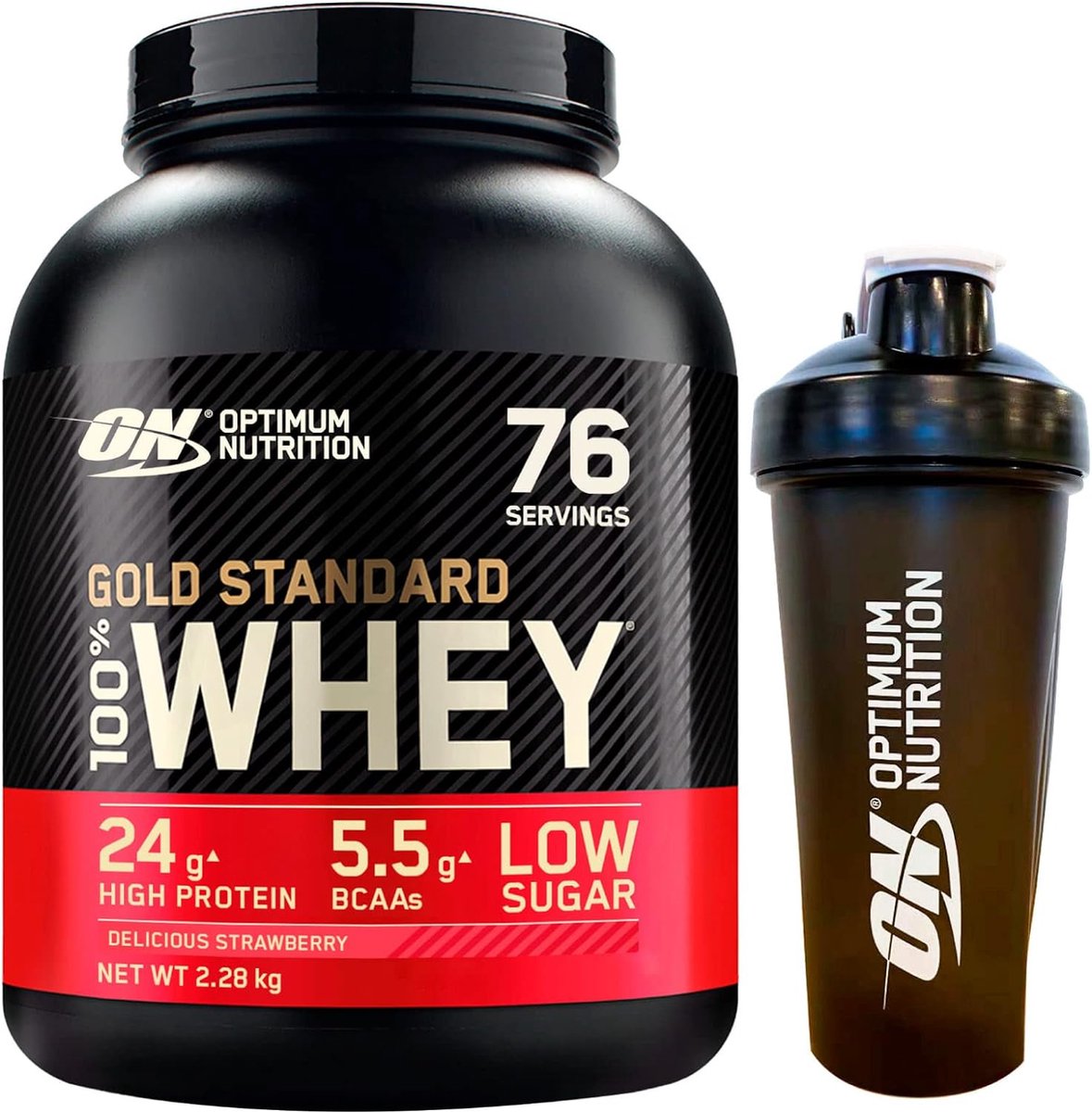 Optimum Nutrition Gold Standard 100% Whey Protein Bundel – Delicious Strawberry Proteine Poeder + ON Shakebeker – 2270 gram (71 servings)