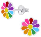 Joy|S - Zilveren Madelief bloem oorbellen - 8 mm - multicolor