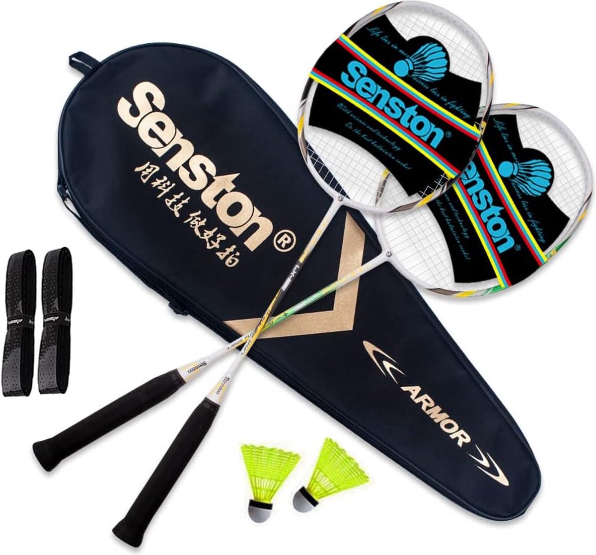 Badmintonset Carbon Professioneel badmintonracket Lichtgewicht badmintonracketset voor training, sport en entertainment met rackettas