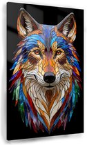 Tableau vitrail loup - Tableau vitrail - Peintures verre loup - Tableaux ruraux - Tableau plexiglas - Décoration murale - 80 x 120 cm 5mm