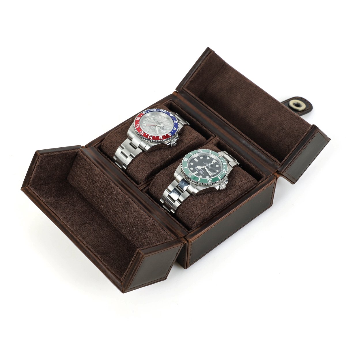 Timezone Design Horloge Opbergdoos 2 Horloges - Full-Grain Leer met Alcantara Suède - Horlogedoos voor Nachtkastje - Horloge Display - Cadeau Horlogeverzamelaar