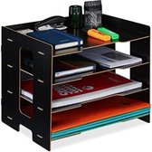 Bureau Organizer Brievenbak - Bureau Organizer Hout - Bureau Organizer Desk Organizeer - 4 lagen - Zwart