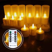 Dynamiq oplaadbare waxinelichtjes – 12 flikkerende LED waxinelichtjes – inclusief afstandsbediening – met oplaadstation – 100+ uur brandtijd – veilig & duurzaam – theelichtjes – nep kaarsen - dimbaar