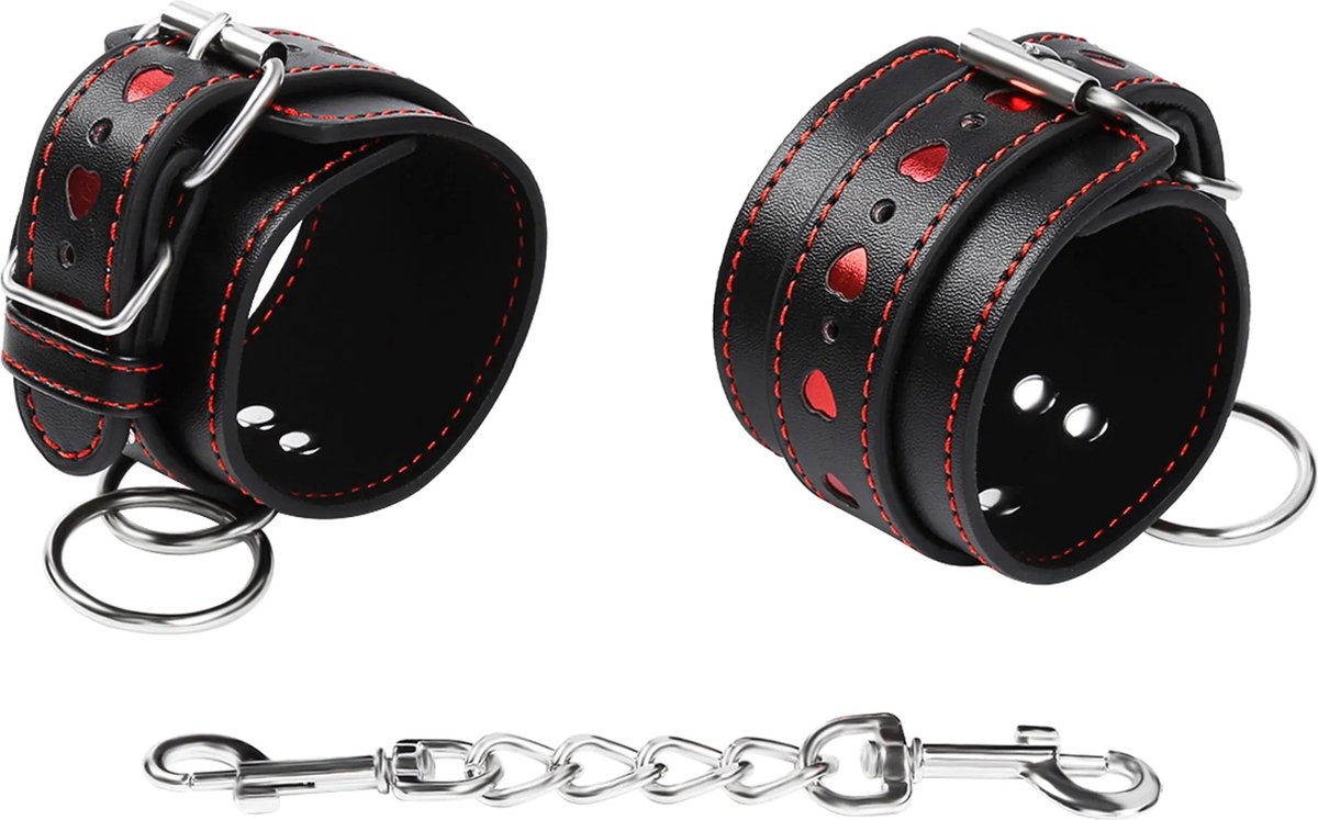 Goedkoopste Hearts Designed Wrist Restraints Black/Red | Handboeien met hartjes patroon - Rood/Zwart
