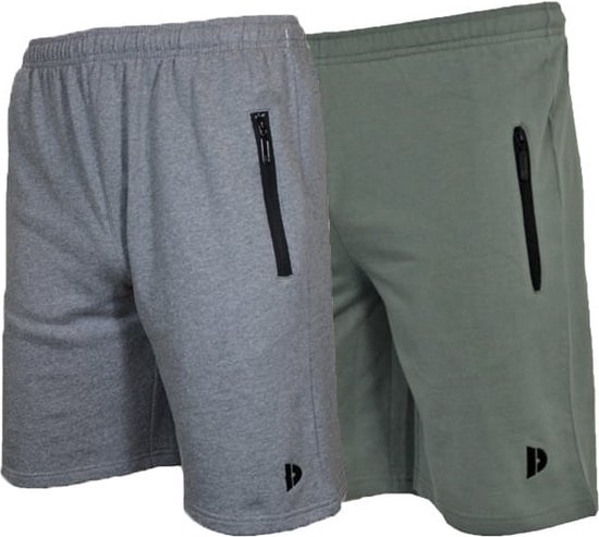 2-Pack Donnay Jogging Shorts - Shorts de sport - Homme - Taille XXL - Argent chiné/Vert jungle (594)