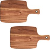 2x Rechthoekige acacia houten snijplanken met handvat 32 cm - Zeller - Keukenbenodigdheden - Kookbenodigdheden - Snijplanken/serveerplanken - Houten serveerborden - Snijplanken van hout
