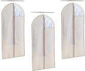 3x Beige gestreepte kledinghoezen 60 x 120 cm met kijkvenster - Zeller - Kledingkastbenodigdheden - Kleding opbergen - Colberts/jasjes/pakken opbergen - Kledinghoezen groot