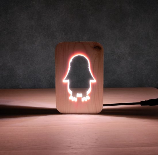 Decor Home - Lampe de nuit pingouin en bois - LED