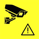 Sticker/ pictogram | 10 x 10 cm | Opgelet, camerabewaking | Security | CCTV | Alarm | Attention | Dieven afschrikken | Anti-inbraak | Verisure | Camera surveillance | Kameraüberwachung | Surveillance par caméra | Geel | Universeel