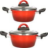 Kookpannen set van 4x stuks rood 3 liter en 5 liter Cuenca - Rvs pannenset