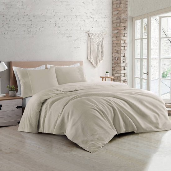 Papillon Dekbedovertrek Mendoza Wafel Zand - 140x200/220 cm - Hoogwaardige Percale Katoen Super Zacht van Papillon — afbeelding 3