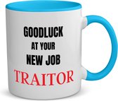 Akyol - goodluck at your new job fucking traitor koffiemok - theemok - blauw - Afscheid bedank cadeau - collega - werknemer - cadeau - kado - afscheid - nieuwe baan - 350 ML inhoud