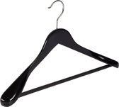 De Kledinghanger Gigant - 24 x Mantelhanger / kostuumhanger lotushout zwart gelakt met schouderverbreding en anti-slip broeklat, 44 cm