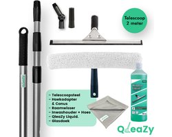 Glazenwasser SET | Zeemset 35cm met 2 meter telescoopsteel | Professioneel 6in1 | Ramen wassen met plezier!