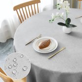 Nappe ronde Ø 120 cm gris clair aspect lin lavable nappe en polyester hydrofuge effet lotus durable anti-rayures pour salon salle à manger balcon jardin