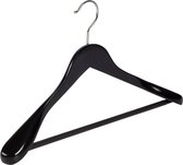 De Kledinghanger Gigant - 10 x Mantelhanger / kostuumhanger lotushout zwart gelakt met schouderverbreding en anti-slip broeklat, 44 cm