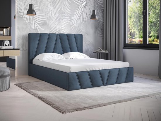 PASCAL MORABITO Bed met opbergruimte 140 x 190 cm - Fluweel - Blauw + matras - LIDAMA van Pascal Morabito L 153 cm x H 104 cm x D 200 cm