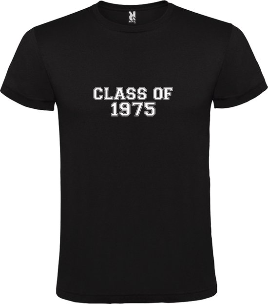 Zwart T-Shirt met “Class of 1975 “ Afbeelding Wit Size 5XL