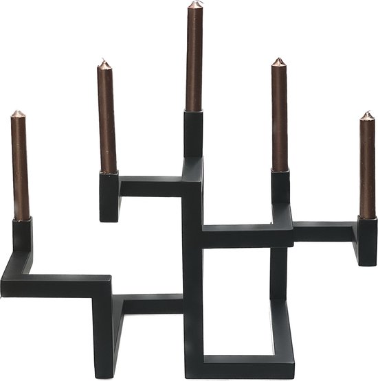 Kandelaar Huasco | 5 armen | Metaal | Mat Zwart | L50 x B26 x H32 cm
