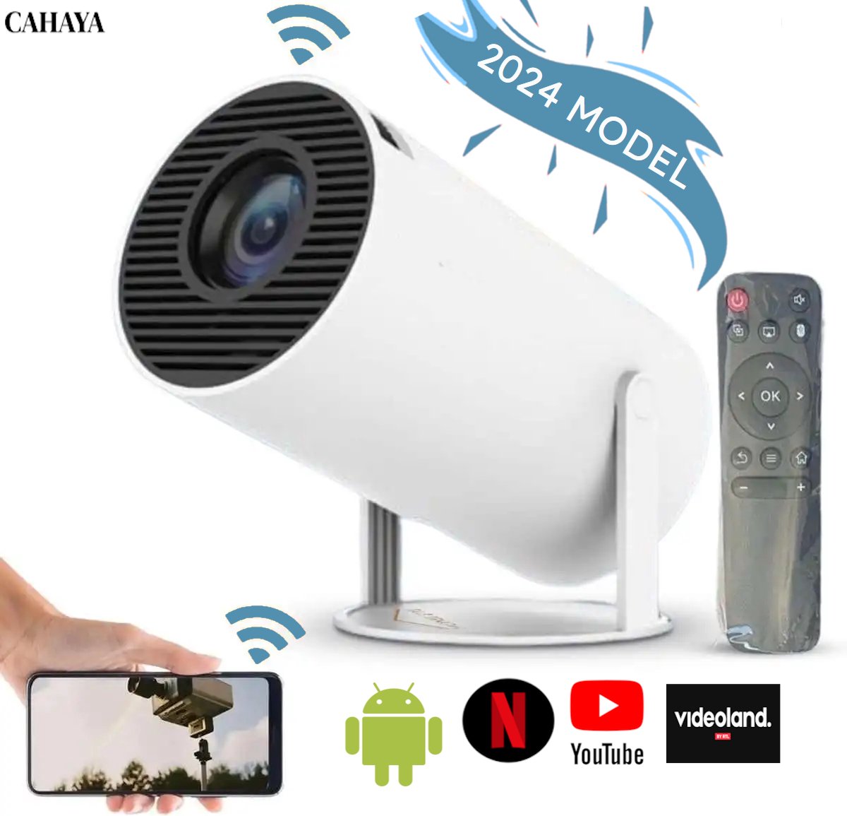 Cahaya 2024 vernieuwd model - Mini Beamer - mini projector - draagbare beamer - projector / beamer - Geïntegreerd Android 12.0 systeem - Screen mirroring smartphone - Home cinema - Magcubic HY300 - Airplay - Cahaya