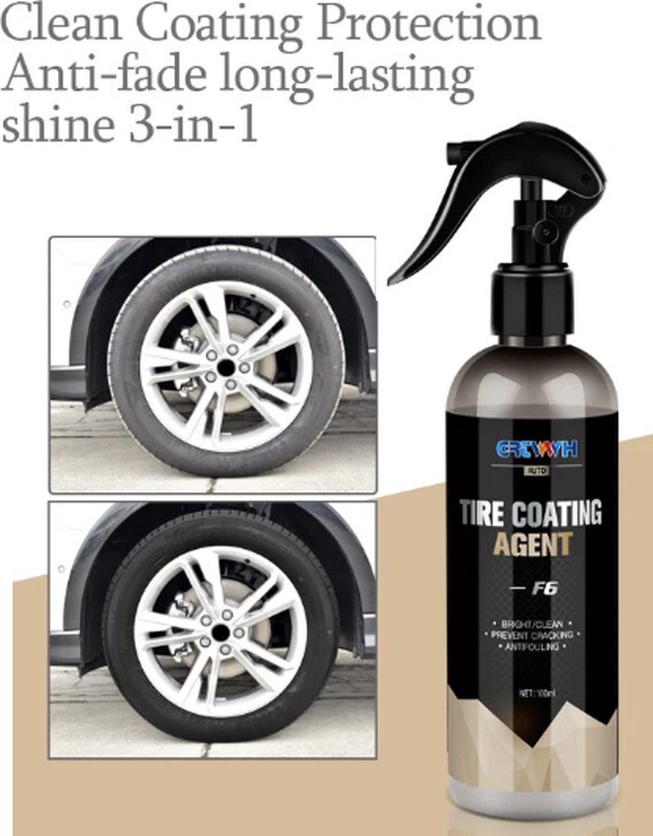 TLVX Glans Banden Spray / Gloss Black Tyre Coating Autobanden / Bescherming tegen uitdroging rubberen ban / Banden Coating 100ML Spryfles / Vuilafstotend / Langdurige banden bescherming / Banden als nieuw / Zwarte banden spray / 100ML