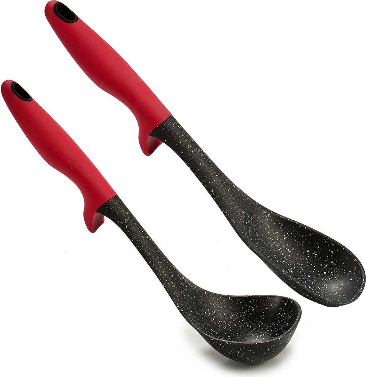 Kook/keuken gerei - set van 2x stuks - zwart/rood - kunststof - kook accessoires
