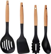 Kook/keuken gerei - set van 4x stuks - zwart/bruin - kunststof/hout - kook accessoires