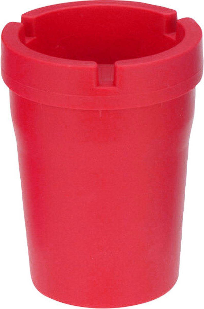 Goedkoopste Auto/strand/tuin asbak met deksel - kunststof - rood - 11 x 8 cm