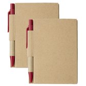 Notitie/opschrijf boekje met balpen - harde kartonnen kaft - beige/rood - 2x8cm - 80blz gelinieerd - blocnotes