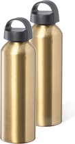 Bellatio Design Waterfles/drinkfles/sportfles - 2x - metallic goud - aluminium - 800 ml - schroefdop