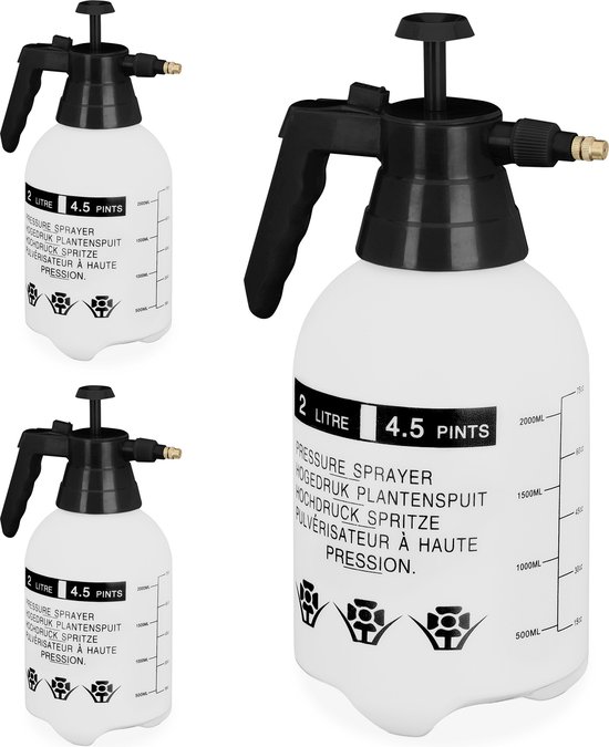3x drukspruit 2 l - plantenspuit - onkruidspuit zwart - druksproeier - met pomp — afbeelding 2