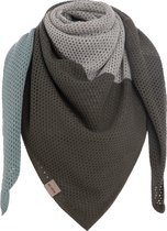 Knit Factory Lacey Sjaal Dames - Vierkante sjaal - Wollen sjaal - Dames sjaal - Blok motief - Earth Green - Taupe/iced clay/stone green - 120x120 cm