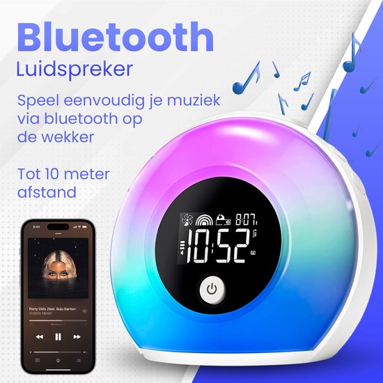 Nince Wake Up Light - Lichtwekker - Digitale Wekker met lamp - Wakeup light met Bluetooth - Nince