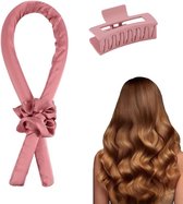 Boucles sans chaleur - Cheveux - Bigoudis - Bigoudis - Curl Rollers - Incl. 2 Chouchous cheveux & Pince à Cheveux - Satin - Rose
