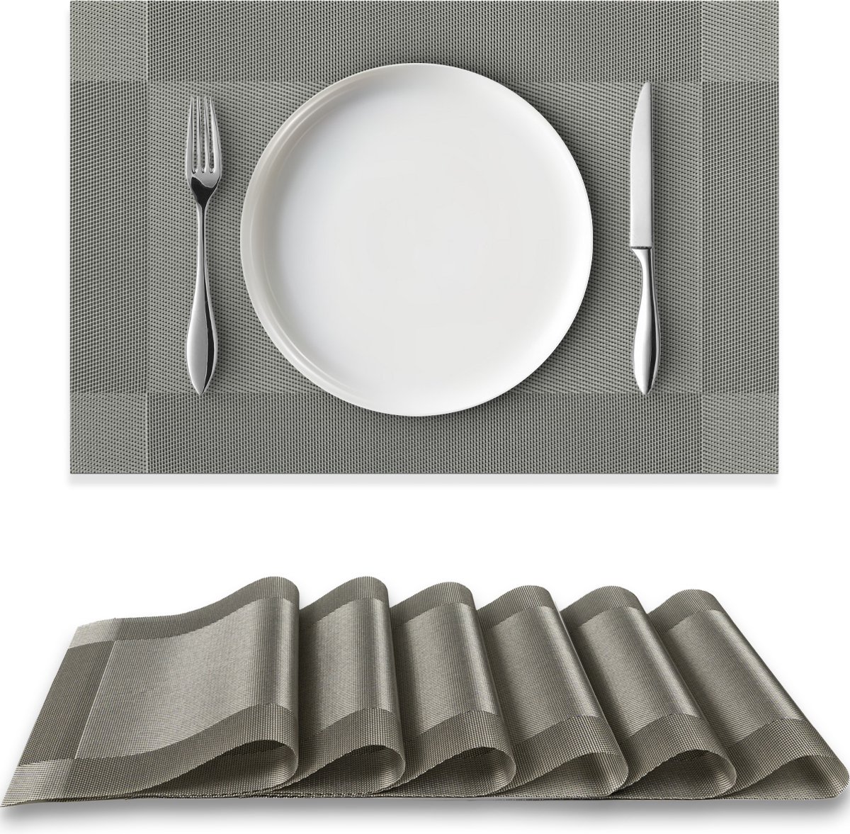 Loti Living Placemats 6 Stuks – Placemats Kunststof – Placemats Plastic - Onderlegger -30x45cm – Metallic grijs