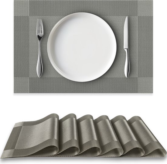 Loti Living Placemats 6 Stuks – Placemats Kunststof – Placemats Plastic - Onderlegger -30x45cm – Metallic grijs