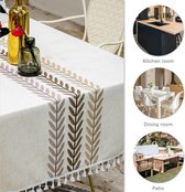 Tafelkleed vierkant katoen linnen tafelkleed afwasbaar antifouling kwasten design voor keuken, eetkamer, picknick, outdoor, tuin (140 x 140 cm)