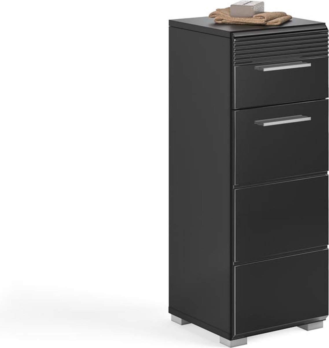 Linus badkamerkast 1 deur, 1 lade hoog glans zwart,zwart.