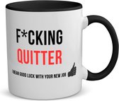 Akyol - fucking quitter i mean goodluck with your new job koffiemok - theemok zwart - Quotes - iemand die ontslag neemt - collega's - werknemers - verjaardagscadeau - verjaardag - cadeau - afscheidscadeau - geschenk - leuke cadeau - 350 ML inhoud