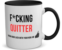 Akyol - fucking quitter i mean goodluck with your new job koffiemok - theemok zwart - Quotes - iemand die ontslag neemt - collega's - werknemers - verjaardagscadeau - verjaardag - cadeau - afscheidscadeau - geschenk - leuke cadeau - 350 ML inhoud