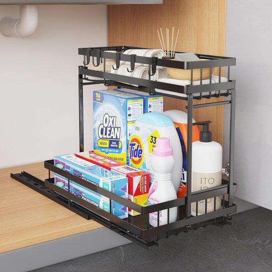 Schuiflade Organizer met uittrekbare mand, organizer voor keukenkast, spoelbak organizer onder wastafel, opbergrek voor keukenaanrecht, voorraadkast, badkamer (wit Schuiflade Organizer met uittrekbare mand, organizer voor keukenkast, spoelbak organizer onder wastafel, opbergrek voor keukenaanrecht, voorraadkast, badkamer (wit