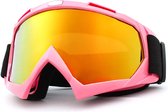 Skibril - Snowboardbril - Crossbril - Roze - Goud Rood Spiegel