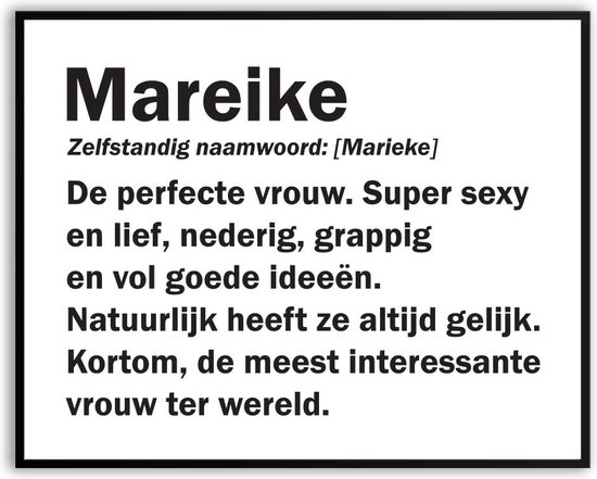 Mareike Woordenboek Grappig Fotolijst met glas 50 x 70 cm - Cadeau - Kado - Schilderij - Muur - Verjaardag - foto - Poster - incl ophangsysteem