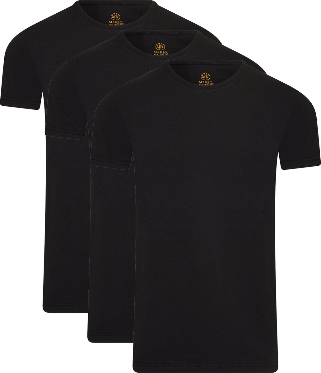 Mario Russo T-shirts - T-shirts Heren - Onder Shirts - Katoen - 3-pack - Ronde Hals - XXL - Zwart