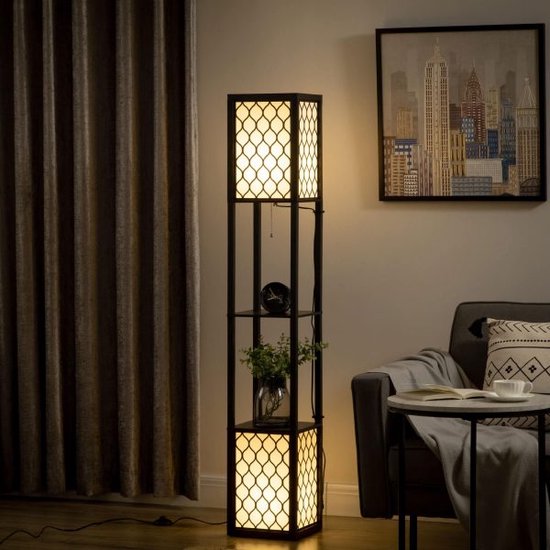 Vloerlamp met plank, vloerlamp met dubbele laag, 40 W standlamp met E27 -basis, tekenketensschakelaars, voor woonkamer, slaapkamer