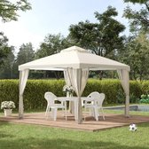 Garden Pavilion Pavilion Garden Tent Party Tent met 4 x zijwand Weerbestendig metaal + polyester crème Wit 3 x 3 x 2,6 m