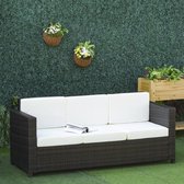 Canapé Poly avec kussen Salon de jardin 3 places mousse métal polyester marron + blanc 185 x 70 x 80 cm